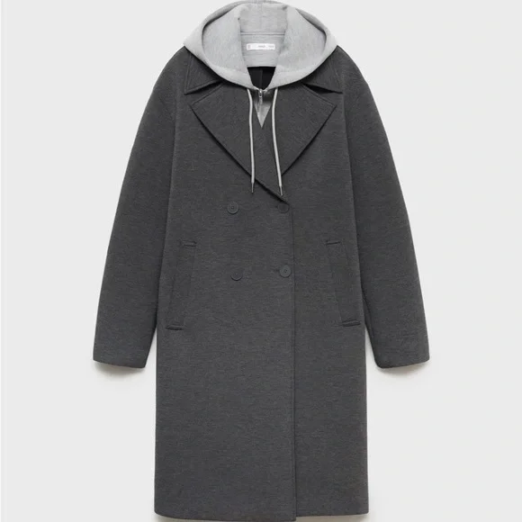 MANGO Combined Double Breasted Coat With Removable Hood - Picture 2 of 6